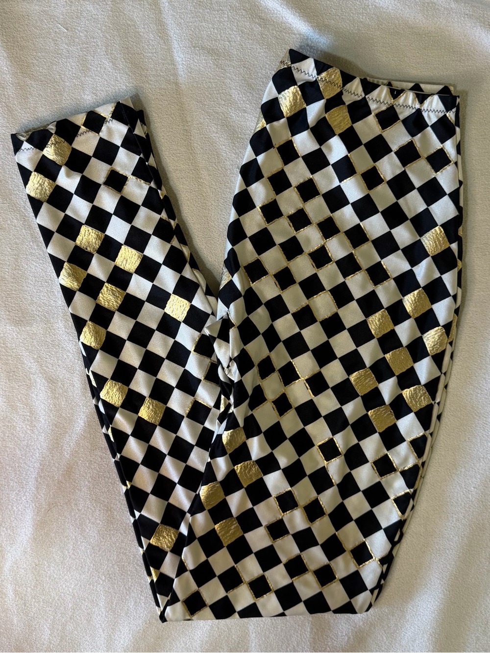 VTG Gottex Saks Fifth Avenue Harlequin Leggings Metallic Gold Foil Small